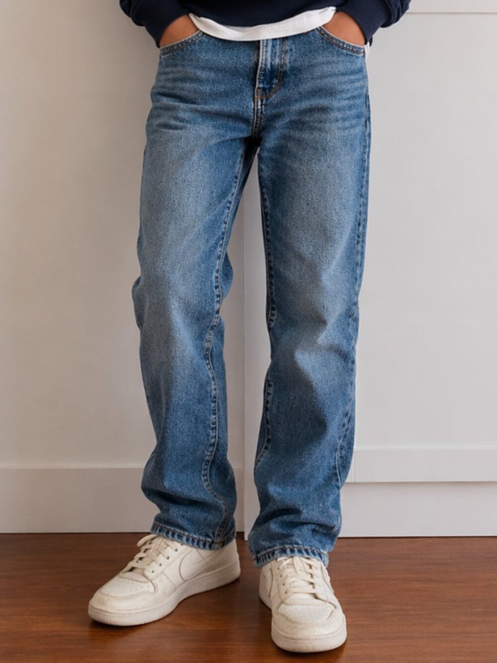 Old Navy Boys Flex Straight Jeans Medium Wash Adjustable Waist | 10 Regular